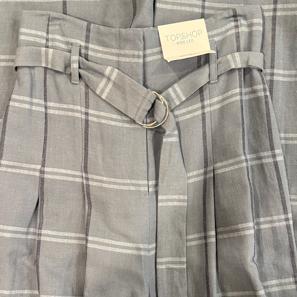 Topshop Blue Checkered Trousers with Belt - Picture 3 of 4